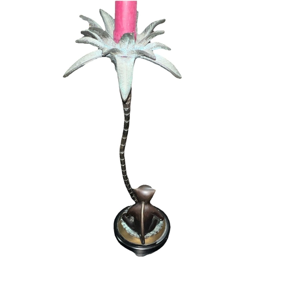 10/Bronze Monkey Palm Tree Monkey Taper Candle Holder, Black/Gold, 16 in - Picture 3 of 6